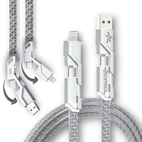 Image of PD 4 in 1 Fast charging & data cable, 100W /27W LED, 5 ft multi charger cable, 480 Mbps Data Transfer, 5 Ft Long Braided Design, charging cable c. Fast charging needs compatible devices.