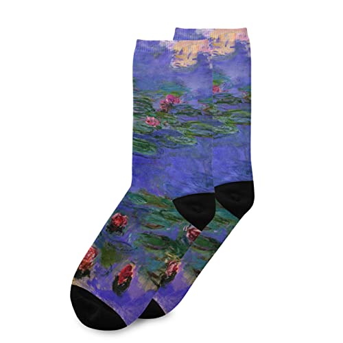Womens Socks Monet's Red Water-Lilies Oil Paintings 1 Pairs Cozy Crew Socks for Women3