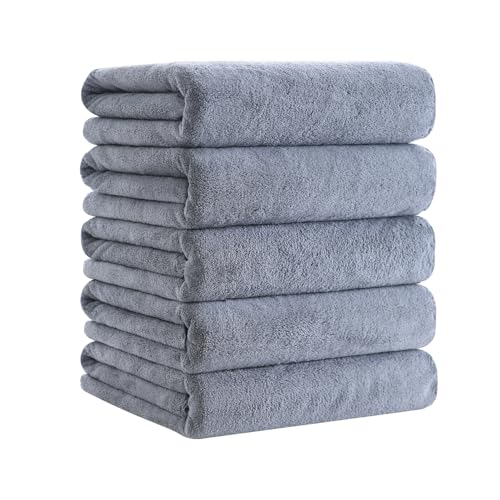 バスタオル マイクロファイバー 5枚セット ホテル仕様 大判 60X120cm ふわふわ肌触り 高速吸水 速乾 耐久性 タオル (グレー)