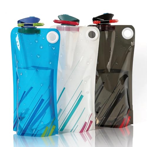 1000ML Faltbare Trinkflasche 3 Stück Faltbare Wasserflasche mit Karabiner Wiederverwendbare Trinkflasche Festival für Festival Outdoor Camping Wandern Reisen Abenteuer Portable Wasserbeutel
