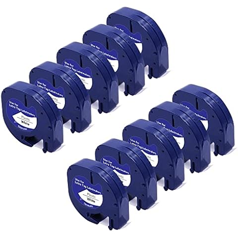 RAEMALL Label Maker Refills Replacement for Dymo Letratag 91201 Black on White Plastic Label Tape Compatible with Dymo Letra Tag Label Maker LT100H LT100T QX50, 10 Pack Cover