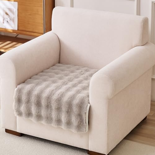 Image of HOKIPO 'FurHug' Luxury Faux Rabbit Fur Anti Slip Sofa Mat for 1 Seater, Latte Brown (NEW-5010-LCF*1)