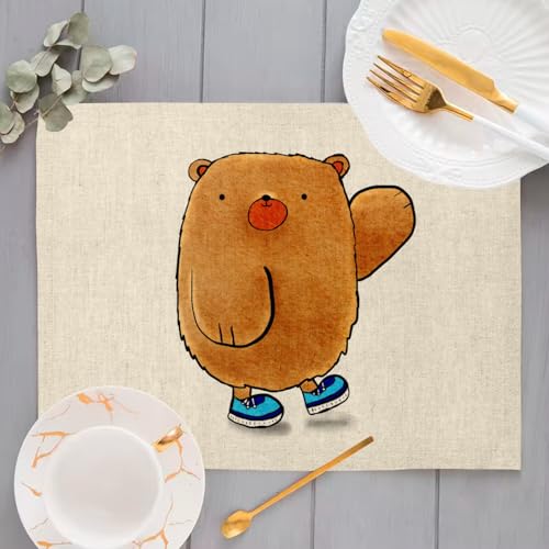 Sets de table lin ourson basket lavables pour table propre - 4