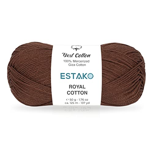 Estako Royal Cotton, 100% Mercerized Giza Cotton Yarn, Soft, Super Fino 1 For Crochet And Knitting 1.76 Oz (50G) / 137 Yrds (125M) (5085 - Brown) #TOP15