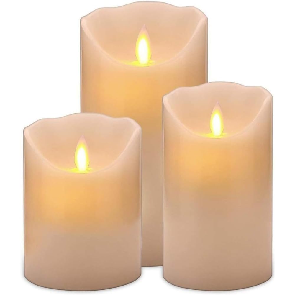 3 PIECE LED FLAME LESS CANDLES Realistic LED Dancing Flame Light Indoor and Outdoor Moving Real Wax Candles Warm Color Flickering Light for Birthdays Wedding Party Décor - 3 Pillar Flicker Candle Set