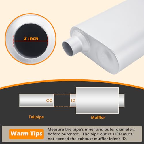 Image of A-KARCK Universal Exhaust Muffler 2 inch Offset Inlet 2 inch Dual Outlet, 17.3 inch Overall Length Aluminized Steel Aggressive Sound Race Muffler for Cars, Trucks