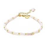 vissen White Bamboo Natural Stone Bracelet Beaded Stainless Steel Bracelet for Women Gold Plated Adjustable Chains Dainty Jewelry
