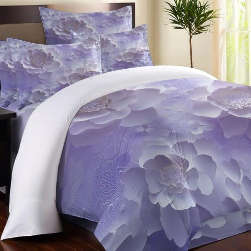 Housse de Couette Violette 240x260 cm en Microfibre au Motif Fleurs