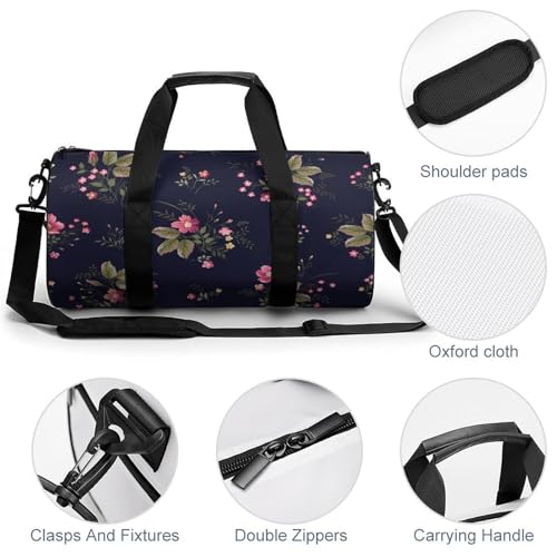 Duffel bag fleurs rose de 45cm avec fermeture éclair renforcée - 5
