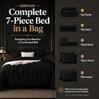 CozyLux Queen Comforter Set Black, 7 Pieces Pintuck Bed in a Bag — image 3
