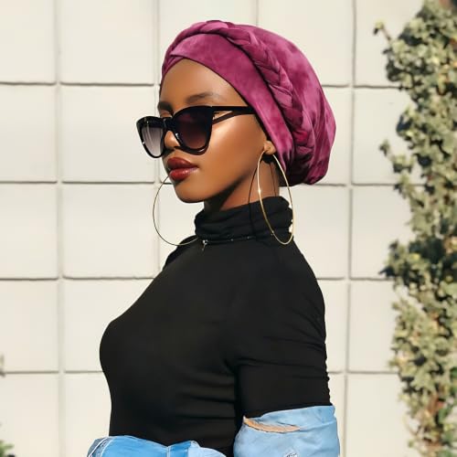 Image of DRESHOW African Women Turban Caps Beanie Twist Headscarf Pre-Tied Twisted Braid Headwraps for Women Chemo Cancer Cap