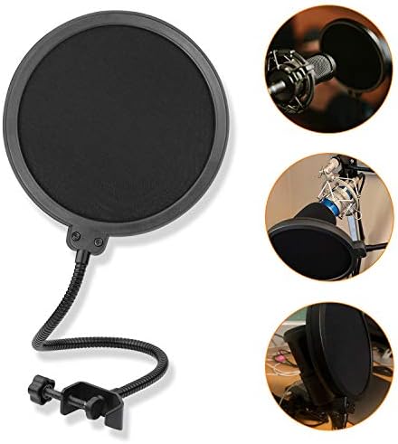 Microphone Pop Filter 6 inch Round Shape Wind Screen Mask Dual Layer Gooseneck Flexible for Blue Yeti Microphones