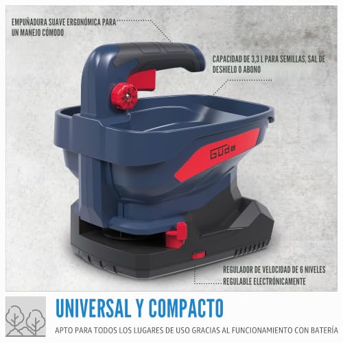 Esparcidor universal para abonar sin esfuerzo con la batería del Güde 58627 azul 3