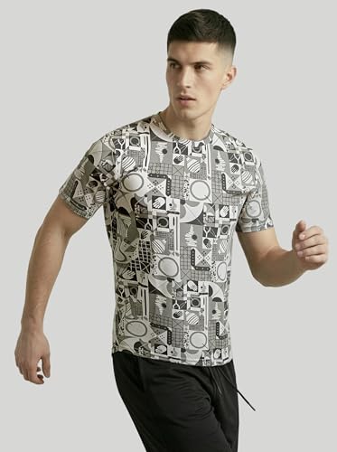 Image of TECHNOSPORT Men Printed Slim Fit Round Neck T Shirt MATPIQ Short Sleeve Polyester Tshirt for Men Gym Workout Running Casual Sports Active Quick Dry Branded