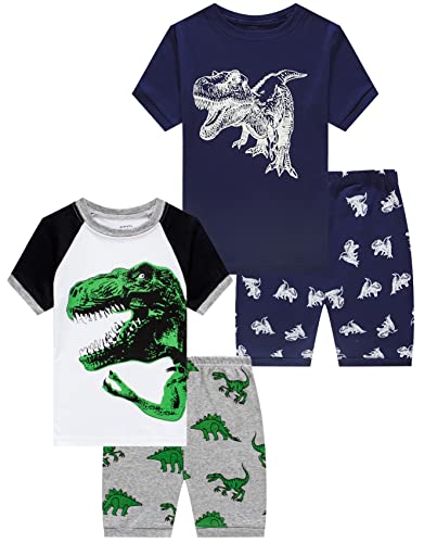 KikizYe 4 Piece Big Boys Short Sleeve Pajamas Kids Cotton Summer Dinosaur Pjs Size 12