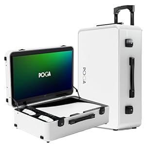 POGA Lux White – Maletín de Juego (Compatible con Playstation 5), Consola portátil con Maleta de Viaje, Monitor Gaming AOC de 24» y Carrito – Blanco (V2 – Altavoz Bluetooth Opcional), Blanco