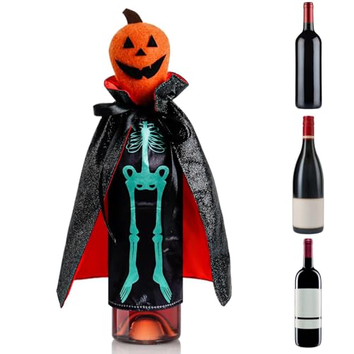 Patonde Decoraciones para Botellas de Vino,Cubierta para Botellas de Vino de Halloween | Bolsa para Botella de Vino Tinto con Calabaza y Calavera - Cubiertas Decorativas para Vino espeluznantes de 12