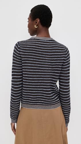 White & Warren Women's Cashmere Textured Stripe Crew Sweater3