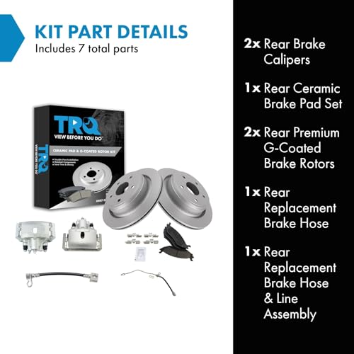 Image of TRQ Rear Brake Pad, Caliper, Hose, & Rotor Kit Ceramic Premium G-Coated Compatible with 2002-2004 Dodge Ram 1500