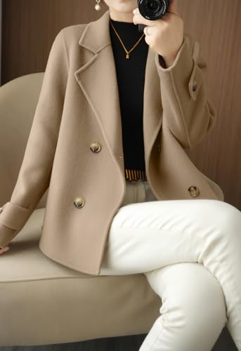 chouyatou Womens Fall Winter Casual Business Wool Blend Coat Loose Double Breasted Dressy Blazer Pea Coat2