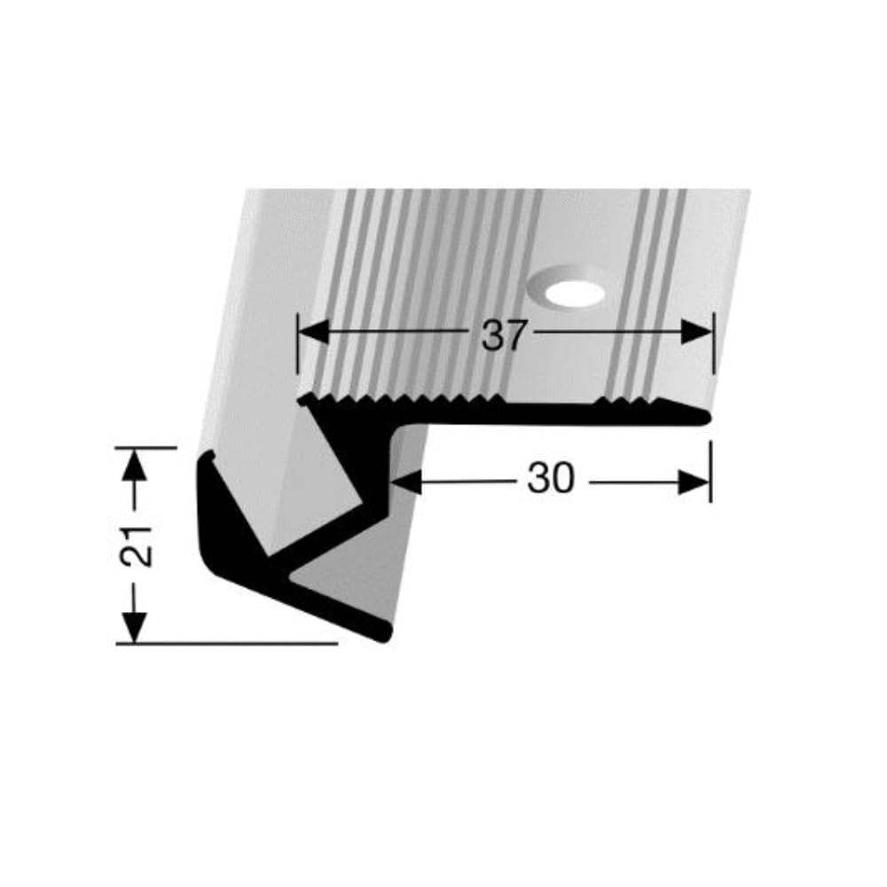 Treppenkantenprofil für LEDs 23.5 x 23.5 x 2500 mm Winkelprofil Aluminium Poliert Treppenkante Geriffelt Treppenprofil Versenkt Gebohrt Metallprofil Alu poliert Verbindungsprofil Küberit