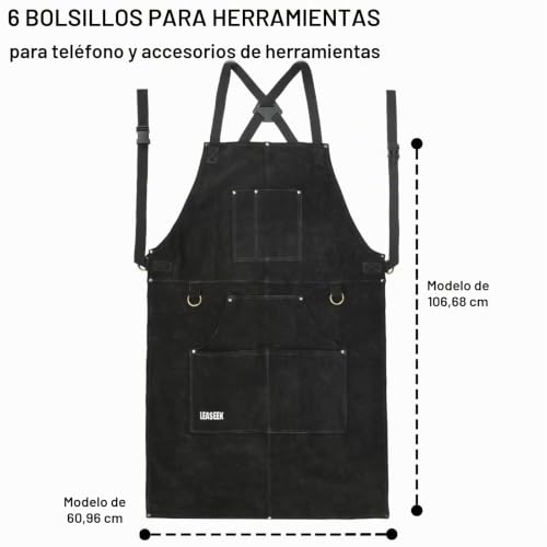 Miniatura 5 de Delantal De Trabajo De Cuero 6 Bolsillos Para Herramientas Para Hombres Y Mujeres Delantal De Soldadura Ideal Para Carpintería, Herrería, Jardineros, Mecánicos, Barbacoa
