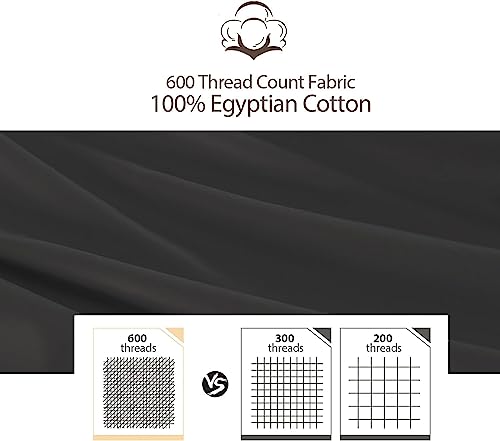 Image of 100% Egyptian Cotton Pillow Protectors Set of 4, 600 Thread Count Standard Size Bed Pillow Cases with Zipper, Sateen Weave Cooling Pillow Cases Quiet and Breathable Easy Care (4PCS, Standard, Black)