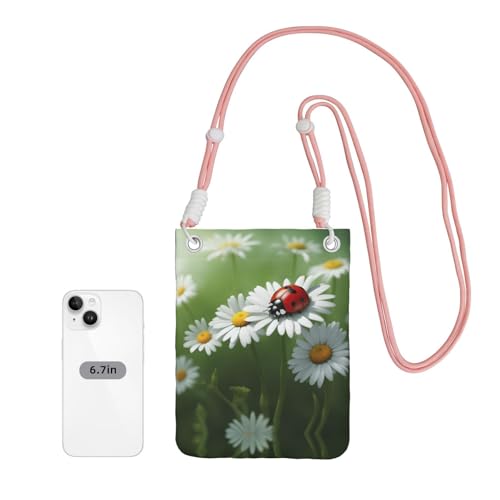 Ladybug On Daisy Flower Printing Crossbody Phone Case For Adult Wallet Crossbody Shoulder Bag With Detachable Shoulder Strap4