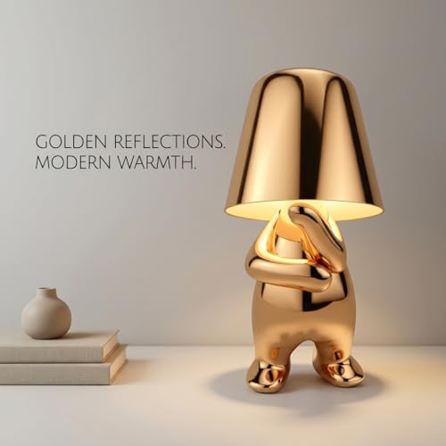 Image of Table Lamp for Bedroom & Living Room | 3-Color CCT (Warm + Natural + Cold White) | Gold Metal Figurine Design | Touch Control | USB-C Rechargeable