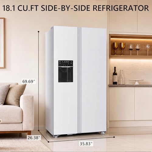 Image of Electactic 18.1 Cu. Ft. Side by Side Refrigerator with Freezer, 2-Door Refrigerator with Built-in Ice Maker, Water Dispenser, Garage Ready Freezer with Digital Temperature Control, White