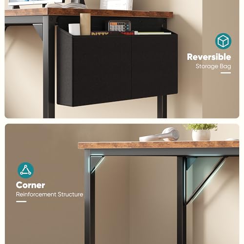 Image of OLIXIS Computer Desk, 63 Inch Gaming Desks for Home Office Small Spaces | Writing Study Craft Work Table, Computer Workstation for Bedroom with Storage Bag, Rustic Brown