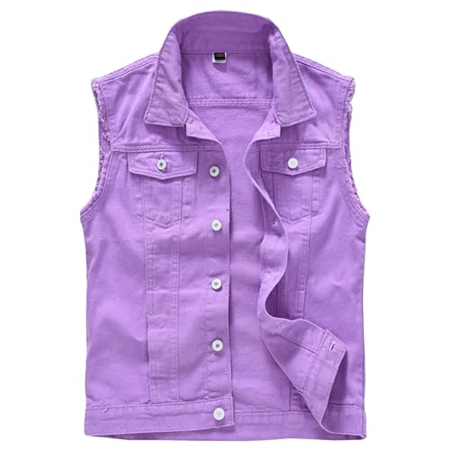 Denim Vest for Men Retro Ripped Casual Jean Vest Top Lapel Sleeveless Korean Slim Fit Jean Jacket