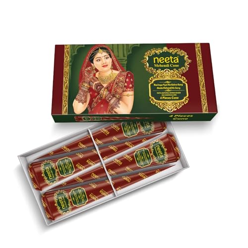 Neeta Henna Cones 4 Pack Natural Mehndi Cones for Temporary Tattoos Body Art & Traditional Mehndi Designs