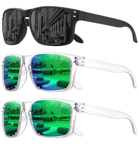 MEETSUN Polarized Sunglasses for Men Women Sports Driving Fishing Glasses UV400 Protection 3Pack-Black+Clear Frame/Blue Green Mirror Lens+Clear Frame/Green Mirror Lens