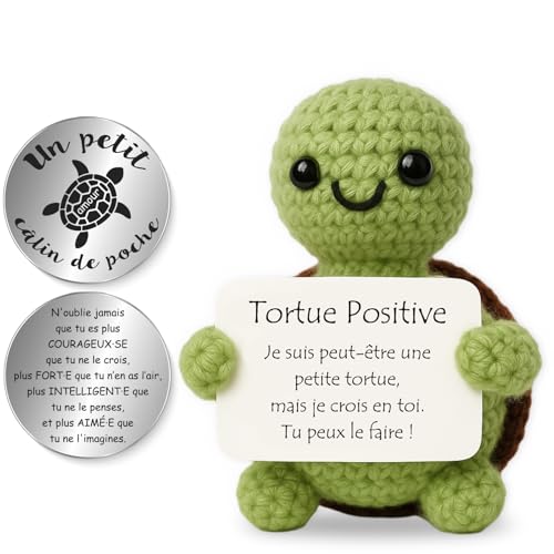 Tixlux Tortue Positive, Cadeau Tortue Optimiste Faite Main avec Petit Câlin Porte-Bonheur, Cadeau Remonter Le Moral, Bon Rétablissement, Cadeaux pour Femme...
