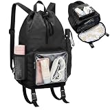 HOPSOOKEN Drawstring Backpack Waterproof Sandproof Beach Bag with Bottom Strap for Beach Mat Swim Backpack for Gym,Pool,Workout,Travel(Black)