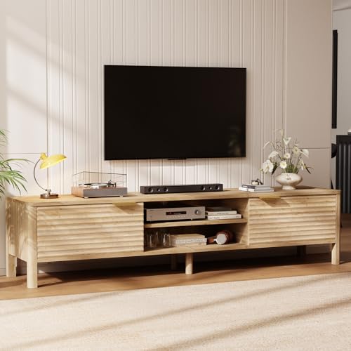 IKALIFE TV Stand for Living Room - up to 80 Inch TVs Mid Century Modern Entertainment Center with Storage and Adjustable Shelves, Media Console Table Oak 70