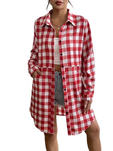 UNibelle Damen Kariertes Hemdbluse Knopfleiste Langarm Oktoberfest Bluse...
