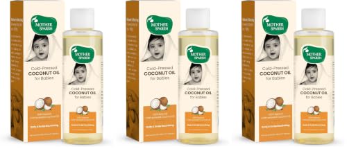 Image of Mother Sparsh Cold Pressed Virgin Coconut Oil for Baby Massage, Skin & Hair Care | 100% Natural Baby Oil for New Born | 200ml (Pack of 3)