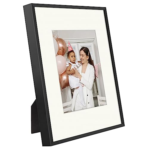 Golden State Art, 9X12 Metal Wall/Tabletop Photo Frame Collection, Black Picture Frame With Ivory Color Mat For 6X8 Picture, Aluminum Frame With Real Glass #TOP10