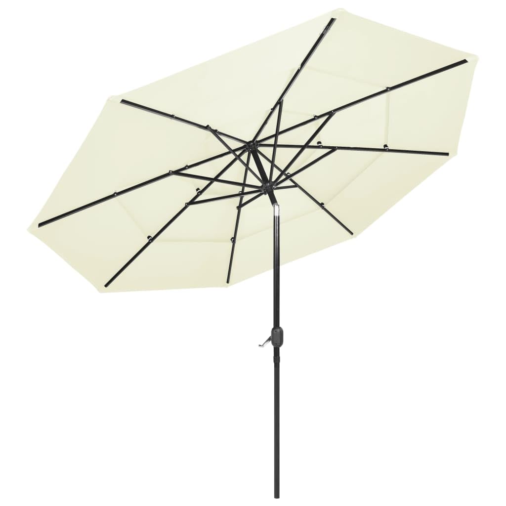 Parasol przeciwsłoneczny z aluminiowym masztem, warstwowa tkanina poliestrowa, kolor piaskowy o średnicy, ochrona przed promieniowaniem UV, na taras, do ogrodu, na zewnątrz, funkcja