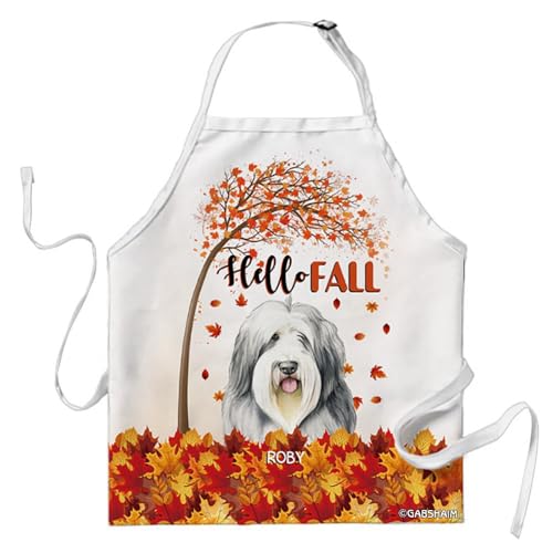 Ganshan Bi Kochschürze mit englischem Schäferhund, Ahornblätter, Baum, Hello Fall, S-1, Englischer Schäferhund, 29"(73cm) x 34"(86cm)
