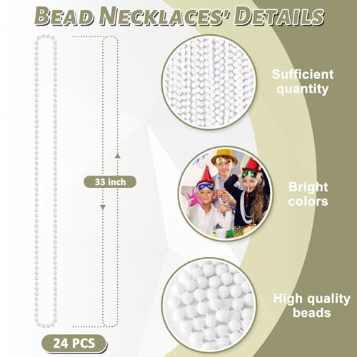 Image of EOBOH 24PCS Bead Necklace, White Beaded Necklace Party Favors Bulk, 33 inch Mardi Gras Beads Necklaces, Festival Parade Throw Accessories for Mardi Gras Wedding Birthday Celebrations Decorations