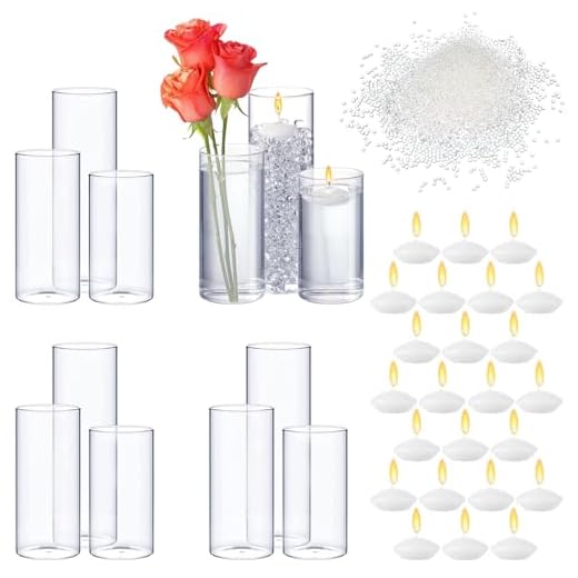 Glass Cylinder Vase Multiple Size Clear Water Filler Beads White Floating Candles for Centerpieces Tables Wedding Home Decoration (4 set)