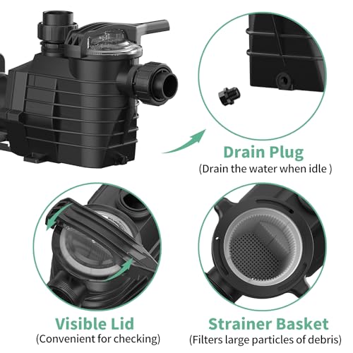 Pipopa 2.5HP 6540GPH Pool Pumps Above Ground and Inground, 1725RPM/3450RPM 2-Speed Swimming Pool Pumps, Super Power, Salt/Fresh Water, IP44 Waterproof, Energy Saving - Thumbnail 6