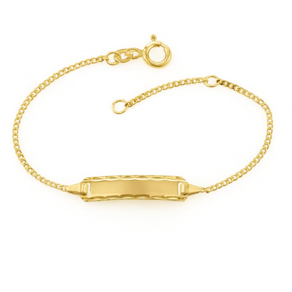 JC Trauringe Baby- & Kinder ID-Armband Goldarmband 333 Gold 14 cm I Panzerflach Armband mit Gravur Taufarmband Gold Namensarmband mit Namen Kinderschmuck | Nickelfrei | Made in Germany I 5.56549