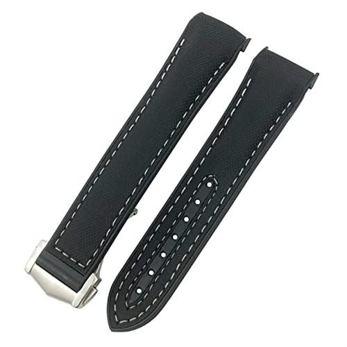 Bracelet de montre en silicone 20mm noir blanc pour Omega Planet Ocean