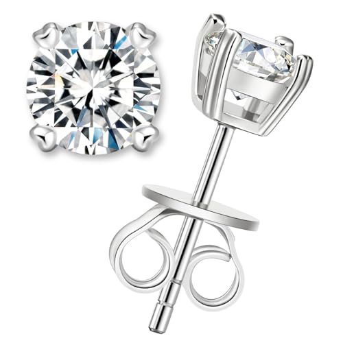 LOVE&LOVE Moissanite Stud Earrings for Women Men, 1CT&2CT D color VVS1｜18K White Gold Plated Silver, Sparkly Hypoallergenic Gift, Birthday Anniversary Graduation