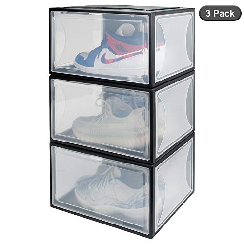 Homde Shoe Box 3 Pack Drawer Type Storage Organizer Stackable Display Container Size