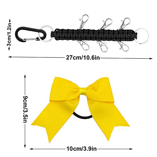 Yotako Paracord Cheer Bows Holder, 2 Pack Handmade Keychain Bow Organizer with 6 Pcs Cheer Bows Hanger for School Supplies Cheerleading Girls Cheer Bow Storage Black Pink - Thumbnail 2